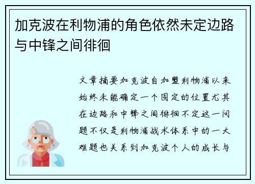加克波在利物浦的角色依然未定边路与中锋之间徘徊 加克波在利物浦的角色依然未定边路与中锋之间徘徊