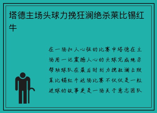 塔德主场头球力挽狂澜绝杀莱比锡红牛